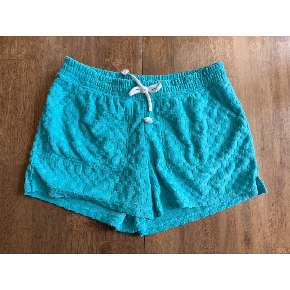 SO Girls XL 14/16 Turquoise Blue Terry Cloth Textured Checkerboard Shorts